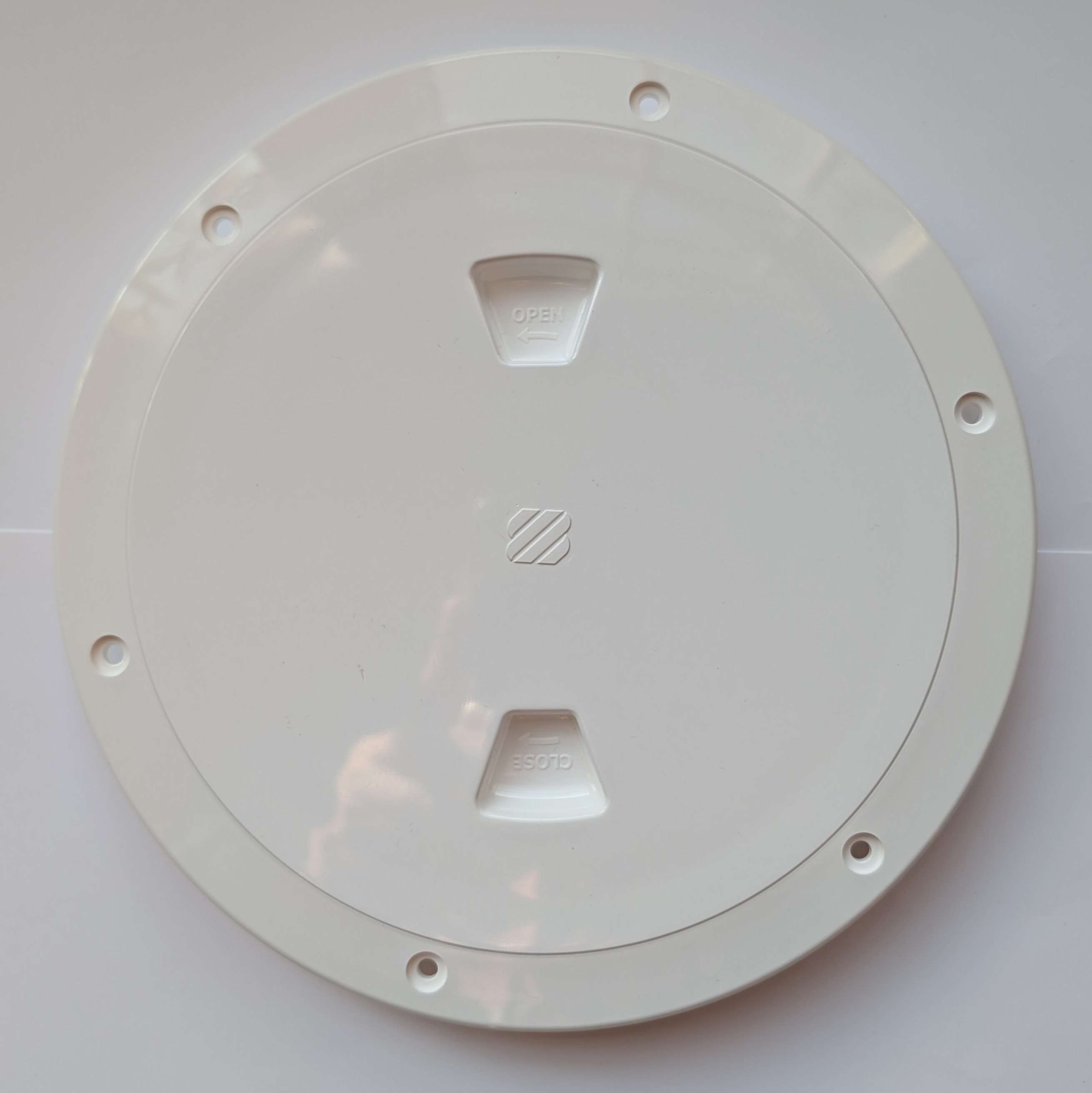 Installed view of Beckson or West Marine 8 inch inspection port